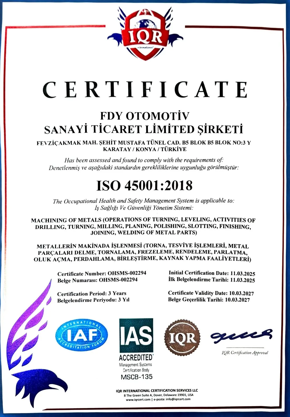 FDY Automotive ISO certificate — photo 3